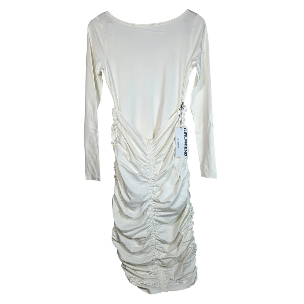 Girlfriend Collective Ivory Andi Ruched Midi Dress Long Sleeve M NWT